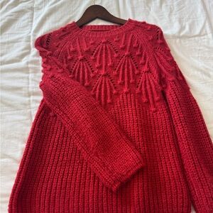 Zara kids Red Crew Neck Sweater with Cable Knit Design